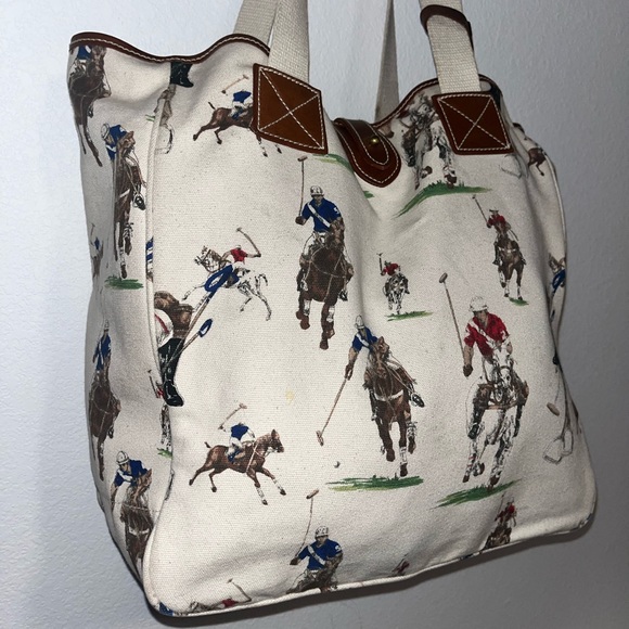 RALPH LAUREN Vintage POLO Player HORSE PRINT Tote bag Shopper Travel Bag - Picture 2 of 10